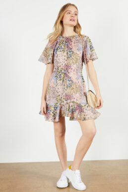 Ted Baker LALU Urban printed fluted hem mini dress Pink Multi