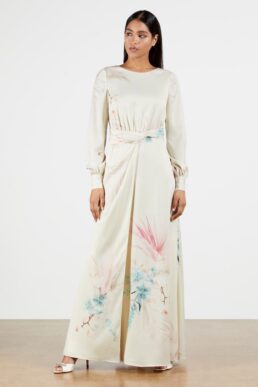 Ted Baker Rioni Twist Waist Detail Maxi Dress Cream Multi