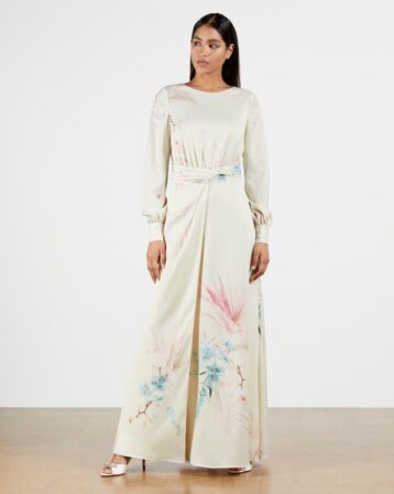 Ted Baker Rioni Twist Waist Detail Maxi Dress Cream Multi