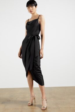 Ted Baker TILLIEY Cowl neck faux wrap dress Black