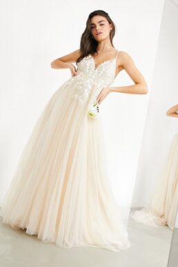 ASOS EDITION Francesca plunge wedding dress with tonal embroidery Ivory