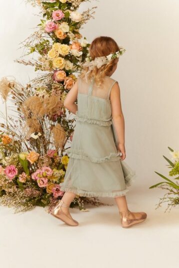 Coast Girls Ruffle Tiered Bridesmaids Dress, Sage Green - Image 2