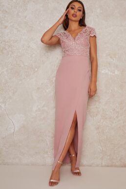 Chi Chi Cap Sleeve Embroidered Maxi Dress blush pink