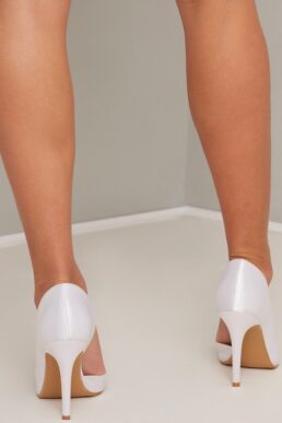 Chi Chi High Heel Diamante Satin Bridal Court Shoe in White