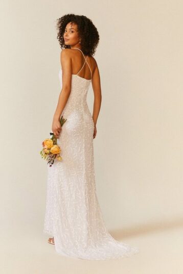 Coast All Over Sequin Cross Back Bridal Maxi Dress Ivory