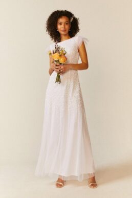 Coast Angel Sleeve Sequin Maxi Bridal Dress Ivory