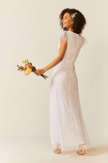 Coast Angel Sleeve Sequin Maxi Bridal Dress, Ivory - myonewedding.co.uk