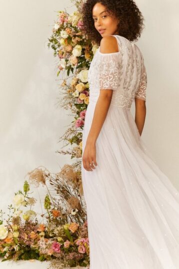 Coast Cold Shoulder Embellished Bridal Dress, Ivory - Image 2