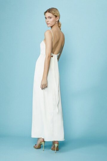 Coast Satin Cami Bridal Dress With Bow Back Detail, Ivory - Image 2