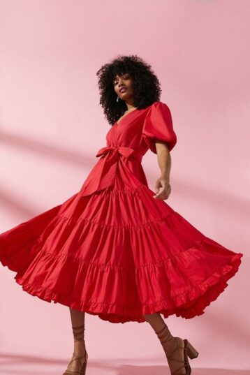 Coast Tiered Cotton Poplin Maxi Dress Red