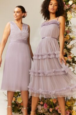 Coast Tiered Ruffle Skirt Midi Dress Lilac Light Purple