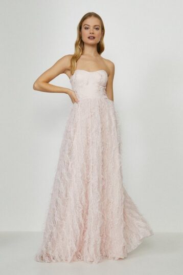 Coast Tulle Bodice Strapless Ruffle Dress Light Pink Blush