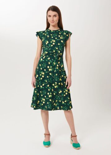 Hobbs Cici Jersey Printed Dress Green Yellow