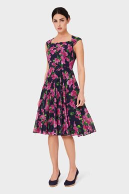 Hobbs Lauren Fit And Flare Dress Pink Black