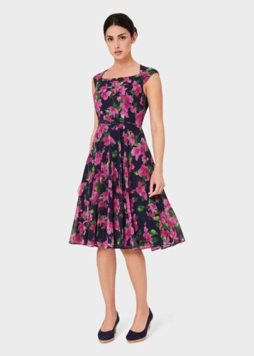 Hobbs Lauren Fit And Flare Dress Pink Black