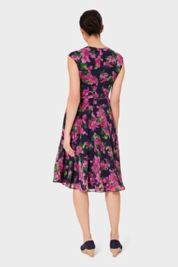 Hobbs Lauren Fit And Flare Dress Pink Black
