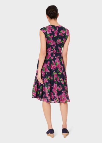 Hobbs Lauren Fit And Flare Dress Pink Black