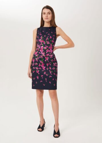 Hobbs Moira Ottoman Floral Shift Dress Pink Navy