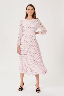 Hobbs Selena Spot Pleated Dress Pale Pink Blush Black
