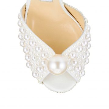 Jimmy Choo SACORA 100 White Satin Sandals with All Over Pearls - Image 2