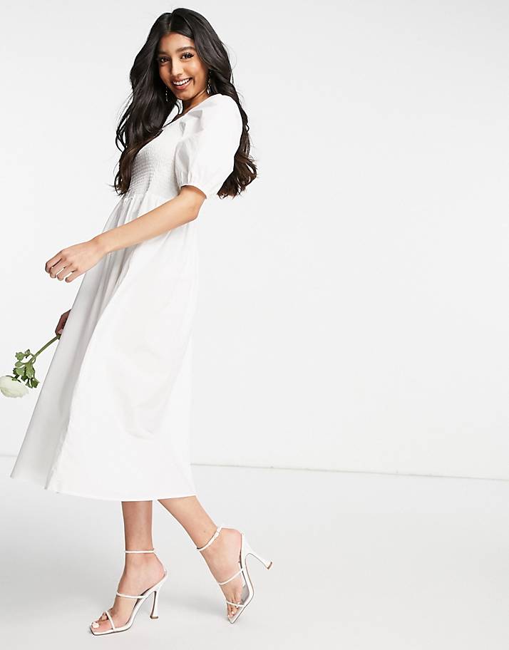 Simple white midi best sale dress