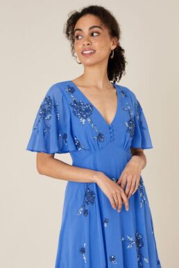 Monsoon Amira embellished hanky hem dress blue
