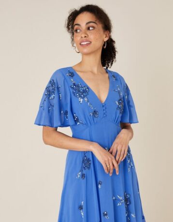 Monsoon Amira embellished hanky hem dress blue