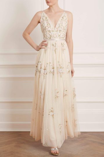 Needle & Thread Bridal Petunia maxi dress with floral embroidery in ivory