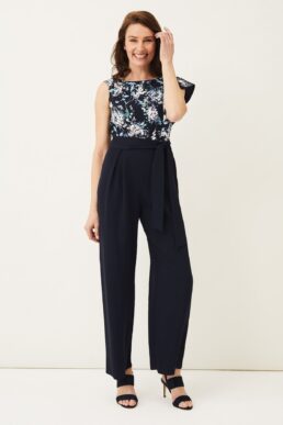 Phase Eight Casey Floral Bodice Tapered Jumpsuit Navy Multi