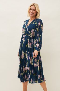 Phase Eight Elsa Floral Pleated Dress Petrol Blue Multi