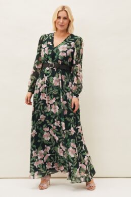 Phase Eight Hali Floral Belted Maxi Dress Pink Green Multi