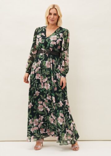 Phase Eight Hali Floral Belted Maxi Dress Pink Green Multi