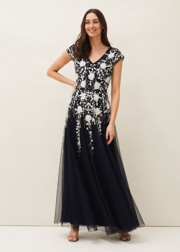 Phase Eight Henriette Embellished Maxi Dress Navy Ivory