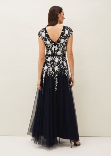 Phase Eight Henriette Embellished Maxi Dress, Navy/Ivory - Image 2