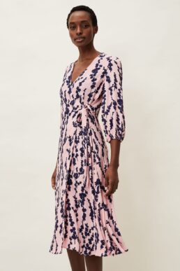 Phase Eight Jean Floral Midi Wrap Dress Pink Navy