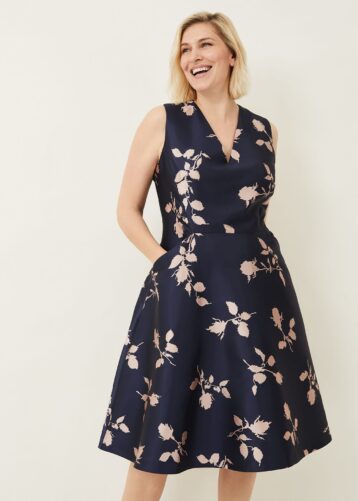 Phase Eight Jordyn Jacquard Fit And Flare Dress Navy Pink