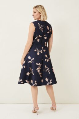 Phase Eight Jordyn Jacquard Fit And Flare Dress Navy Pink