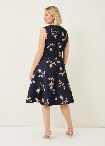 Phase Eight Jordyn Jacquard Fit And Flare Dress Navy Pink