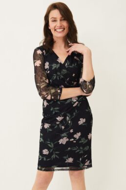 Phase Eight Leigh-Ann Lace Sleeved Dress Black Multi Blush