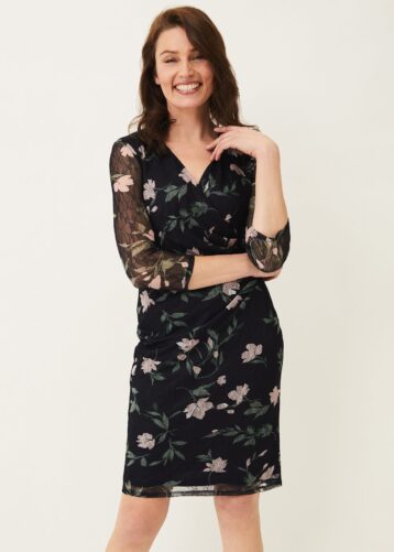 Phase Eight Leigh-Ann Lace Sleeved Dress Black Multi Blush