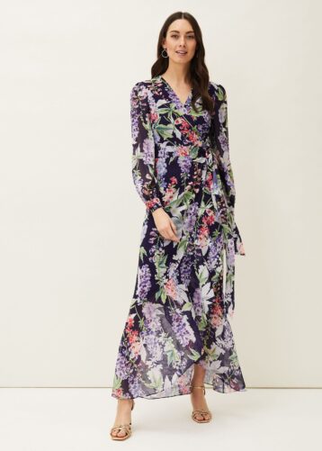 Phase Eight Winafred Chiffon Wrap Maxi Dress Indigo Multi Purple