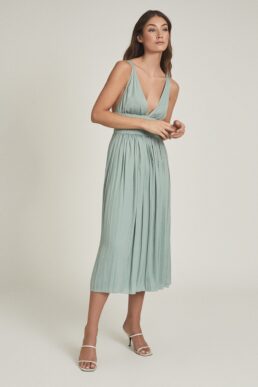 Reiss Saffy Plunge Neckline Midi Dress Seafoam Green Sage