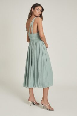 Reiss Saffy Plunge Neckline Midi Dress Seafoam Green Sage