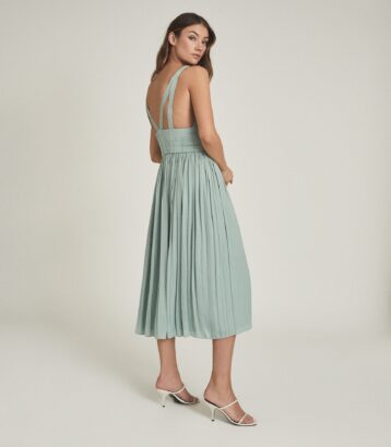 Reiss Saffy Plunge Neckline Midi Dress Seafoam Green Sage