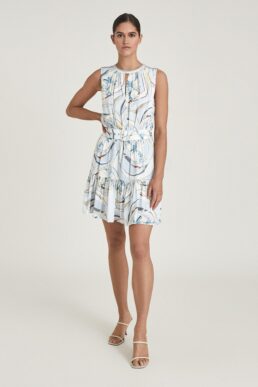 Reiss Vienna swirl printed mini dress blue grey white