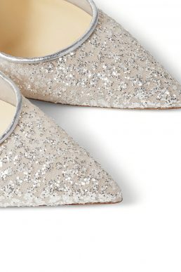 Jimmy Choo BING 100 Silver Glitter Tulle Mules with Crystal Strap