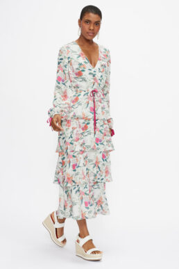 Ted Baker MILLIII Metropolis Printed Tiered Midi Dress White Multi