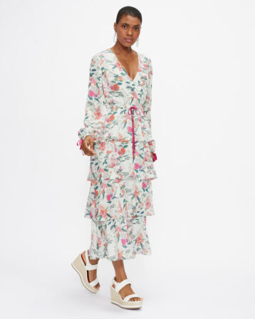 Ted Baker MILLIII Metropolis Printed Tiered Midi Dress White Multi