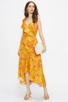 Ted Baker SARAAA Ruffle Midi Wrap Dress Yellow