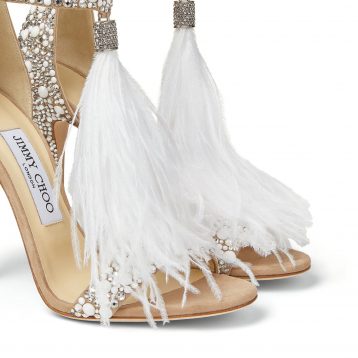 Jimmy Choo VIOLA 110 White Suede Hot Fix Crystal Embellished Sandals with Tassel